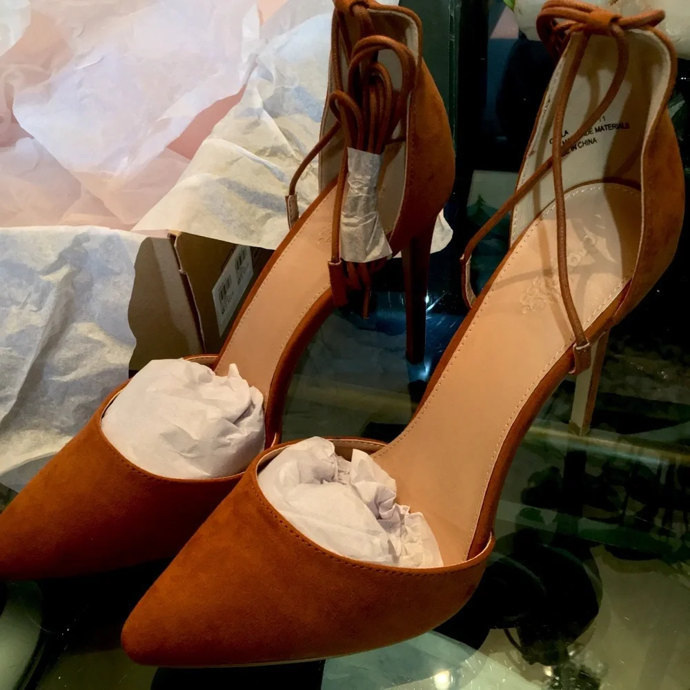 Charlotte Russe [Cognac] Ankle-tie Stillettos Strappy Lace Up Heels - Picture 9 of 9